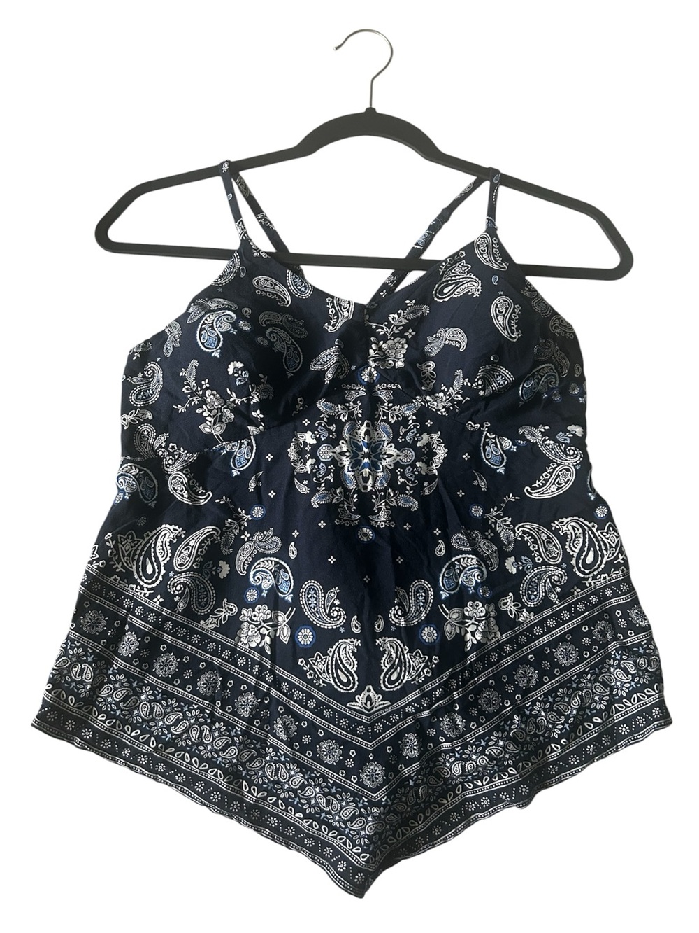 No Boundaries Blue/White Cross Adjustable Strap Smocked Back Bandana Style Cami